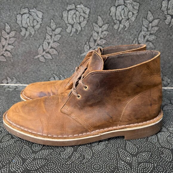 Clarks Mens Leather Chukka Boots Size 11.5 Brown Lace-Up Style - Picture 1 of 8